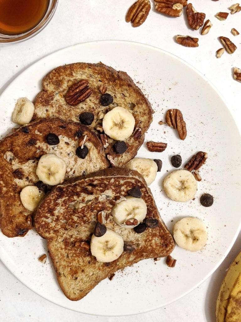 With a hint of cinnamon and vanilla and sweet mashed bananas in the milk-egg mix, this Banana French Toast is ultimate breakfast goals indeed! Made with whole wheat bread and almond milk, these slices are healthy too.