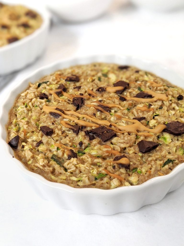 A single serve Peanut Butter Zucchini Baked Oatmeal that tastes like zucchini bread just out of the oven! With whole grain, good fats and sneaky veggies, this healthy baked oatmeal is a nutritious yet delicious breakfast. A great vegan freezer friendly and meal prep recipe too!