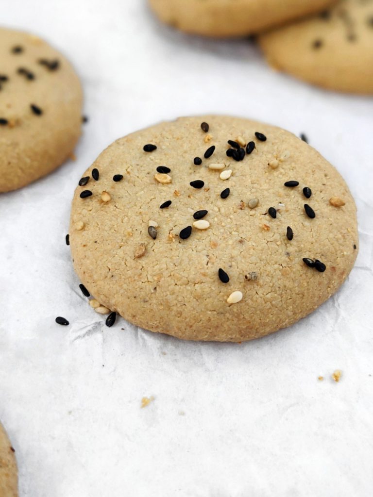 Easy and delicious Tahini Protein Shortbread Cookies made with just 4 ingredients! These sesame tahini cookies are packed with protein and healthy fats, and are gluten-free, sugar-free, low carb, Paleo and Vegan too!