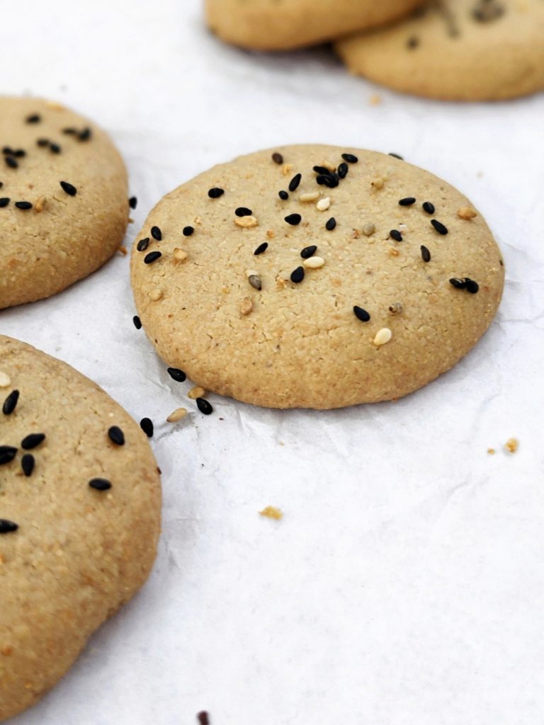 Easy and delicious Tahini Protein Shortbread Cookies made with just 4 ingredients! These sesame tahini cookies are packed with protein and healthy fats, and are gluten-free, sugar-free, low carb, Paleo and Vegan too!