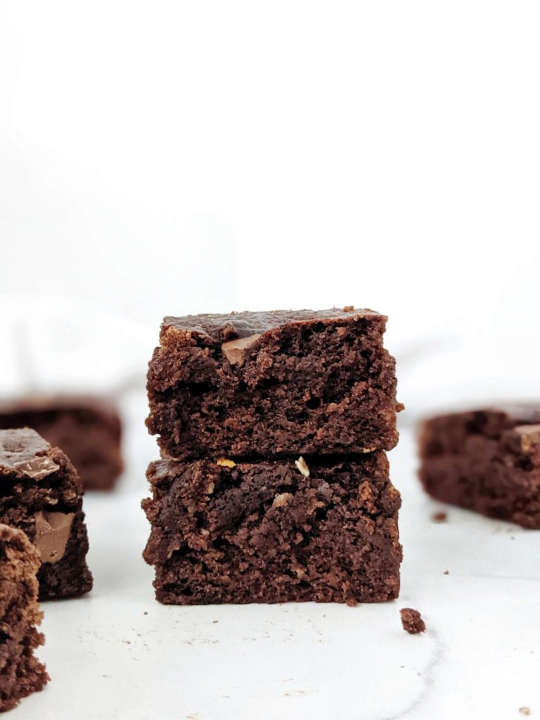 The most high protein Collagen Protein Brownies using collagen peptides and egg whites and no protein powder! These high protein collagen brownies are dark, fudgy and rich and taste just like the real deal, but gluten free, oil free and sugar free too.