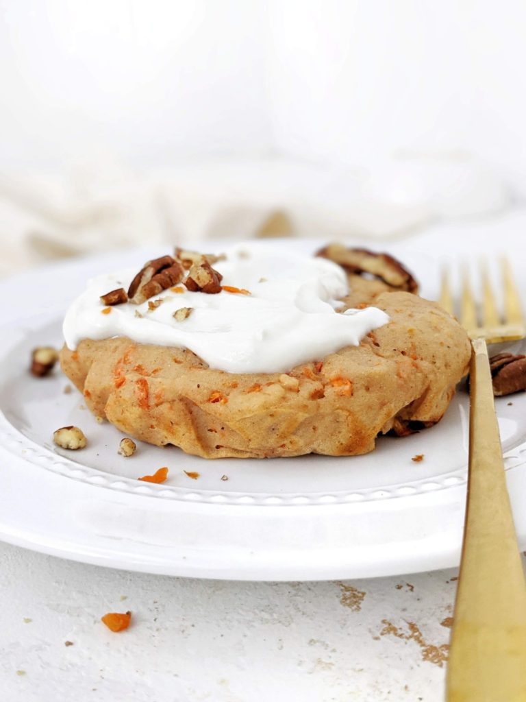 The perfect Single Serve Protein Carrot Cake made in a mug for a healthy and macro friendly dessert! This mini protein carrot mug cake for one uses vanilla and unflavored protein powder as well as sugar free maple syrup!