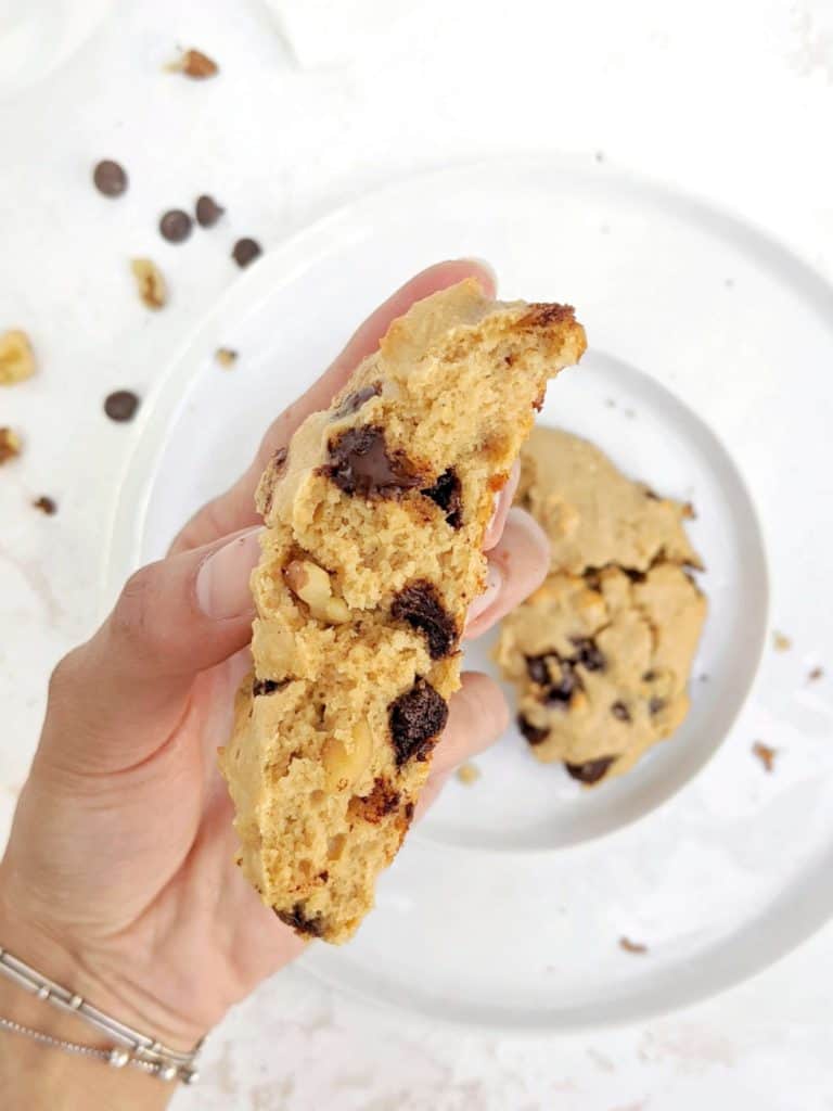 A big single serve Copycat Levain Bakery Protein Cookie made healthy with oat flour, protein powder and no sugar or butter. This homemade Levain inspired cookie recipe is gluten free, sugar free and Vegan too!