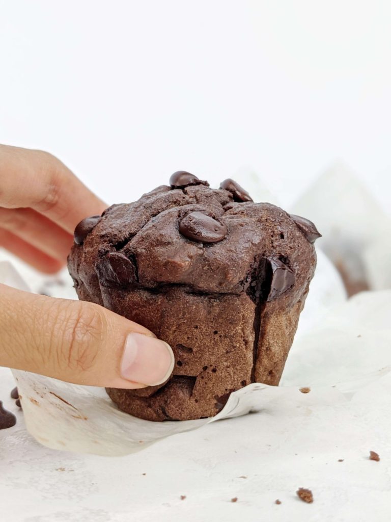 A ginormous bakery style Single Serve Chocolate Protein Muffin but low calorie, healthy and sugar free! Chocolate protein muffin for one uses unflavored and chocolate protein powder to replace some flour and all sugar giving you the best bang for your buck!