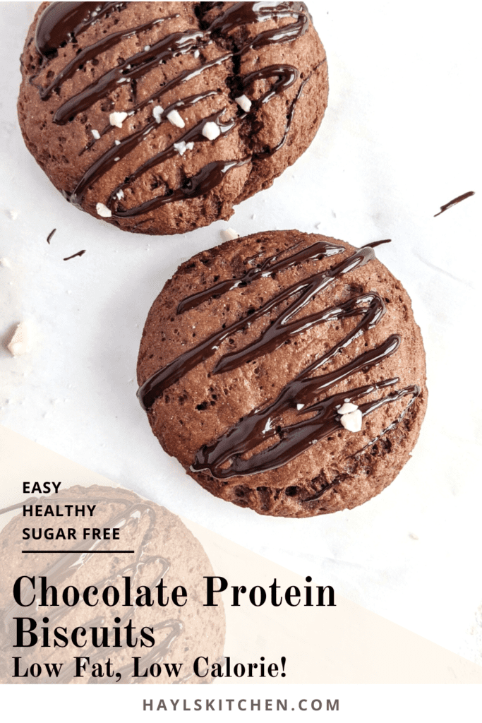 Super rich but easy Chocolate Protein Biscuits with a ton of chocolate and unflavored Quest protein powder and Greek yogurt. These healthy chocolate protein powder biscuits are a great low fat and sugar free treat for breakfast, dessert or post workout.