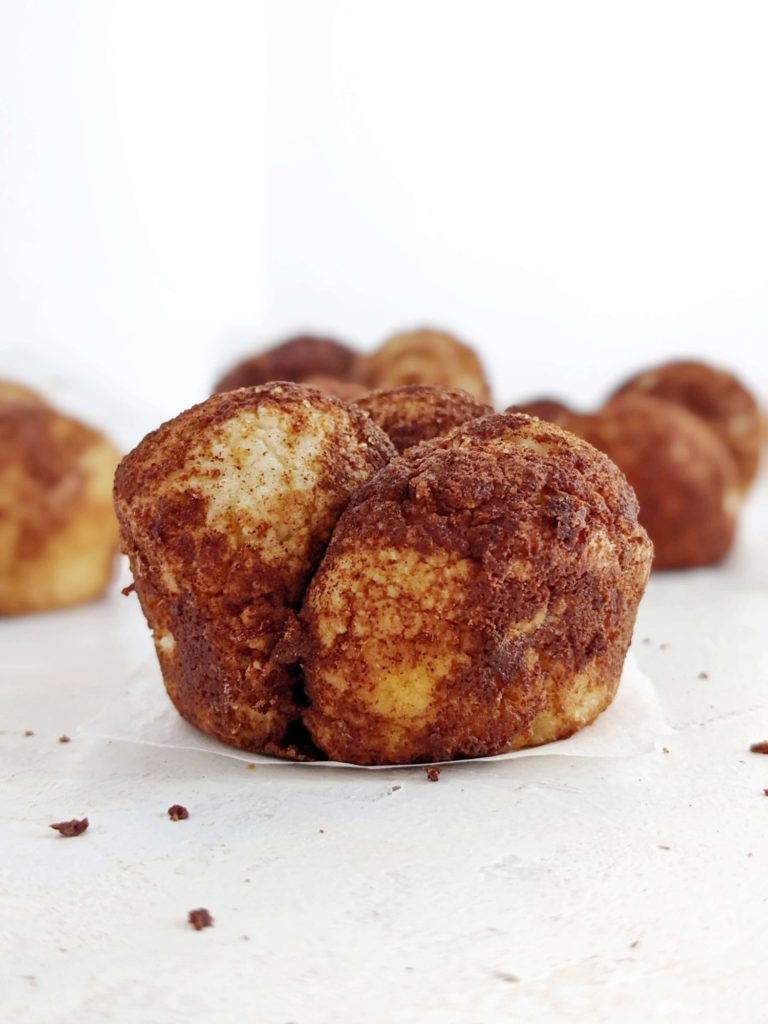 Soft and sweet Protein Monkey Bread Muffins but healthy, sugar free and low fat! Protein monkey bread bites use protein powder, greek yogurt and monkfruit sweetener, and is a great healthy monkey bread recipe from scratch!