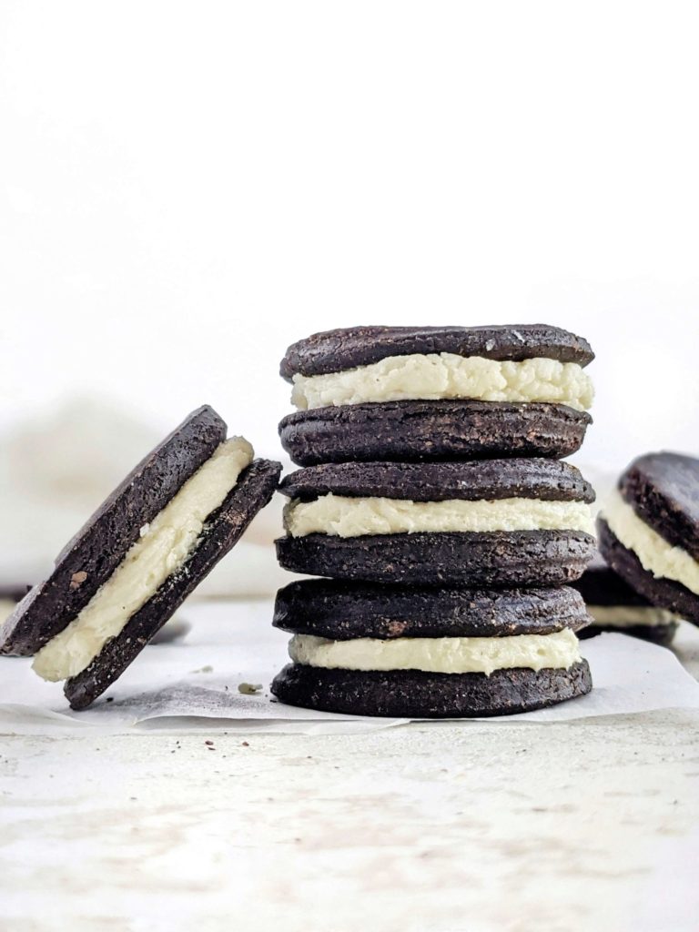 Breakthrough Protein Oreos made with protein powder and a few simple and healthy ingredients! These homemade protein Oreo cookies are low calorie, low fat, gluten free and sugar free too.