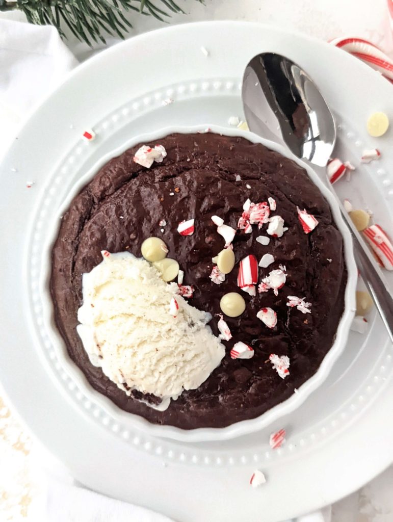 An extra indulgent Half Baked Peppermint Protein Brownie with a fudgy center and all-round rich flavor! This healthy peppermint brownie is made with a ton of protein powder, egg white and some coconut flour, and is a great single serving brownie.