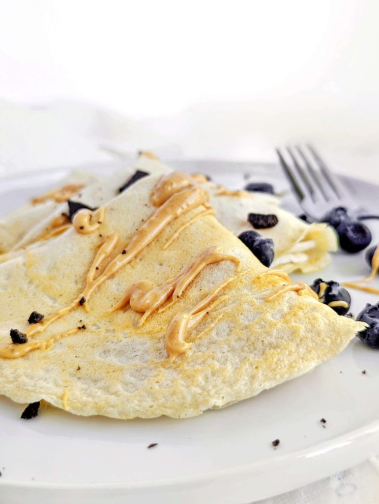 Actually the best Healthy Protein Crepes made with just 3 ingredients! These protein powder crepes have no flour or butter, and are gluten free, sugar free, low carb and keto friendly too.