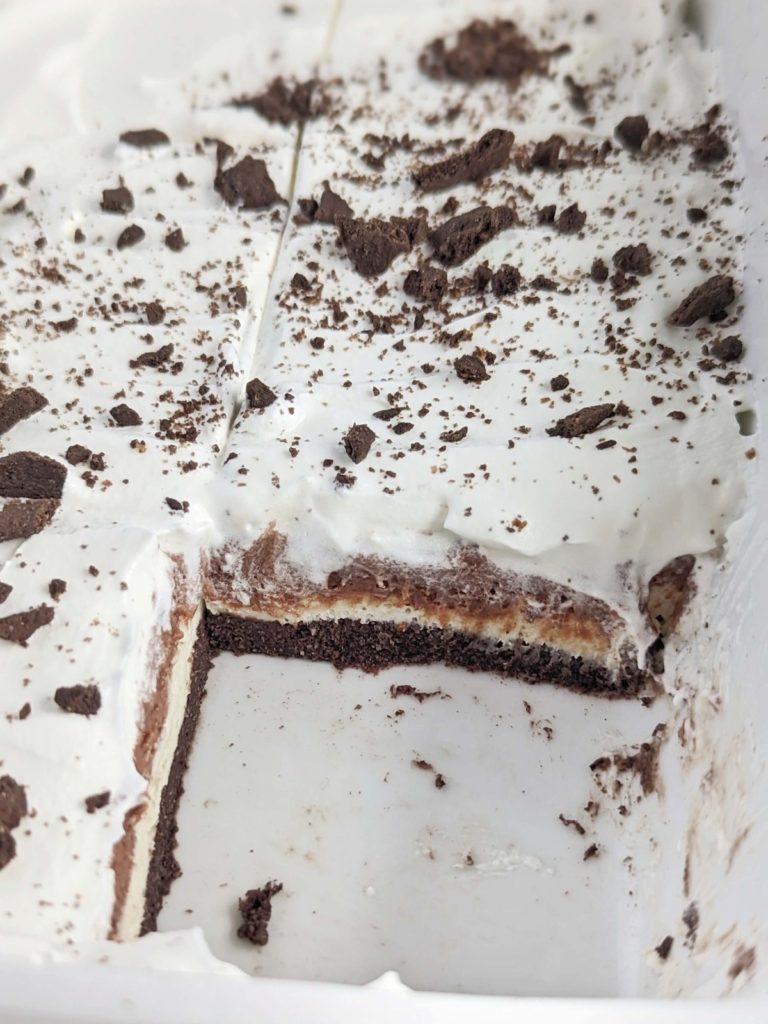 The best Healthy Chocolate Lasagna recipe that’s low carb, gluten free and sugar free! Chocolate lasagna dessert uses protein powder for sweetener, and is no bake and easy too.