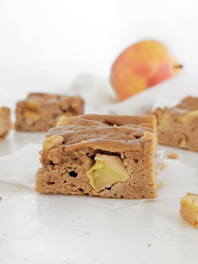 Unbelievable Coffee Apple Protein Blondies - a soft and chewy fall dessert with a kick of caffeine! Sweet but healthy coffee apple blondies use protein powder and Greek yogurt for a no sugar, low fat recipe.