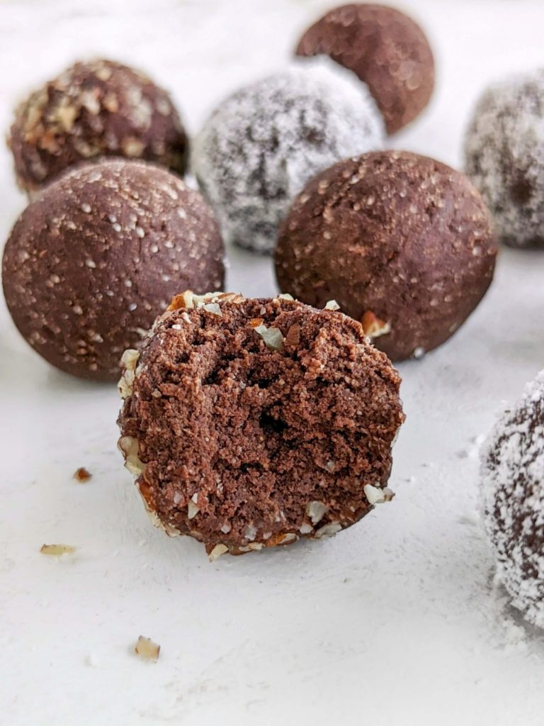 Baileys Protein Truffles for a healthy holiday treat! Baileys chocolate protein bites use protein powder for sweetness and are gluten free too.