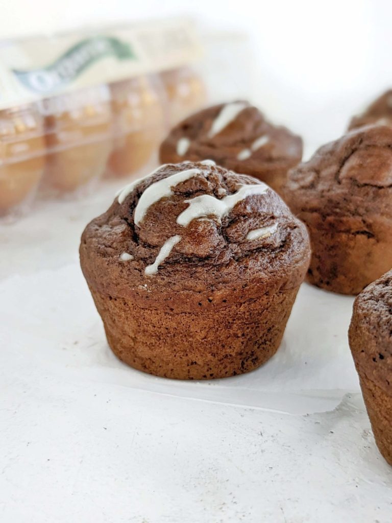 Festive Gingerbread Protein Muffins with all the rich holiday flavor, but still good-for-you. Healthy ginger molasses protein muffins are low sugar, low fat and have a gluten free option too!