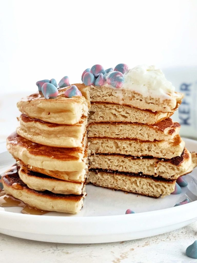 Easy and Healthy Kefir Pancakes with whole wheat flour, no buttermilk, butter or sugar! Kefir protein pancakes use protein powder and are just as light and fluffy as your favorite breakfast food.