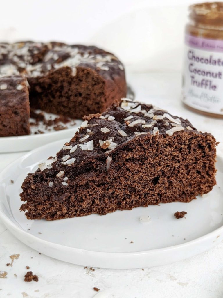 Indulge in this Chocolate Protein Cookie Cake made with chocolate protein powder, chocolate almond butter and cocoa powder. Rich and healthy chocolate cookie cake is sugar free and low fat!