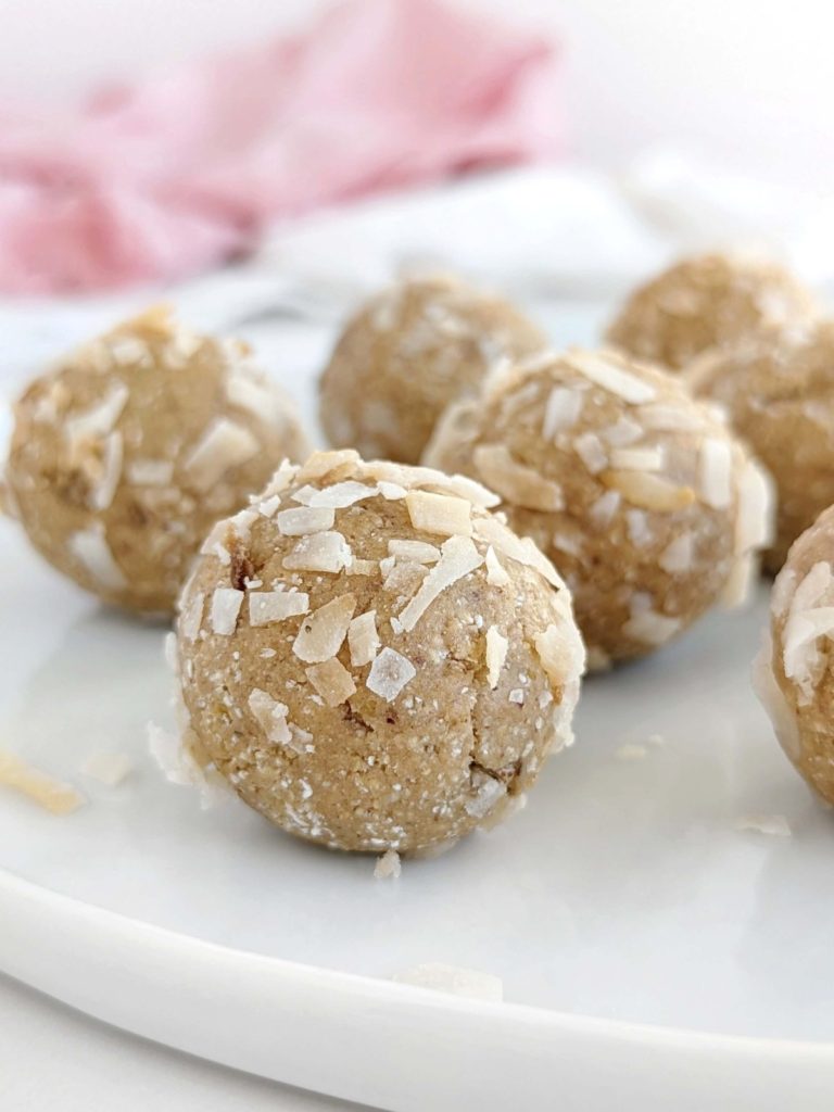 Samoa Protein Balls for a healthy snack to satisfy cravings of Girl Scouts Samoa Cookies. Samoa cookie protein bites are gluten free, low carb, low sugar and low fat too!