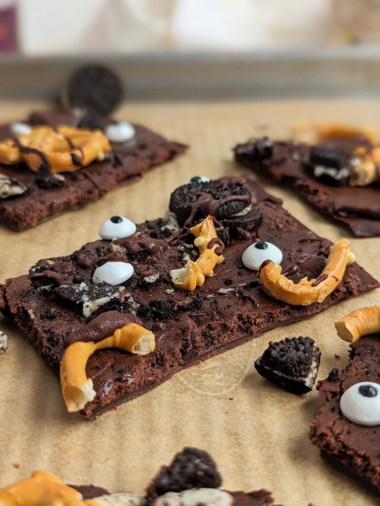 Healthy Halloween Bark is a bewitching blending of flavors and textures so you can have your treats and your health too; Sugar free chocolate, high protein spread and halloween treats - it’s everything you want.