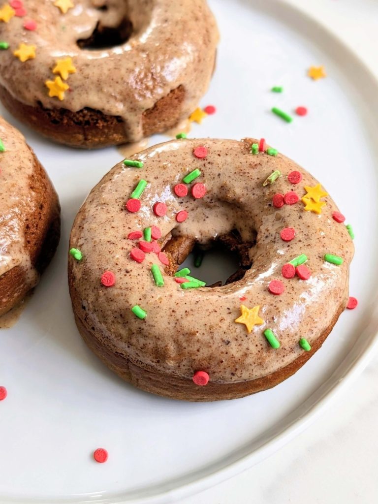 The softest, fluffiest and healthiest Gingerbread Protein Donuts you will ever have! Low fat, low calorie and high protein gingerbread doughnuts with the warm spices and molasses, but no guilt!