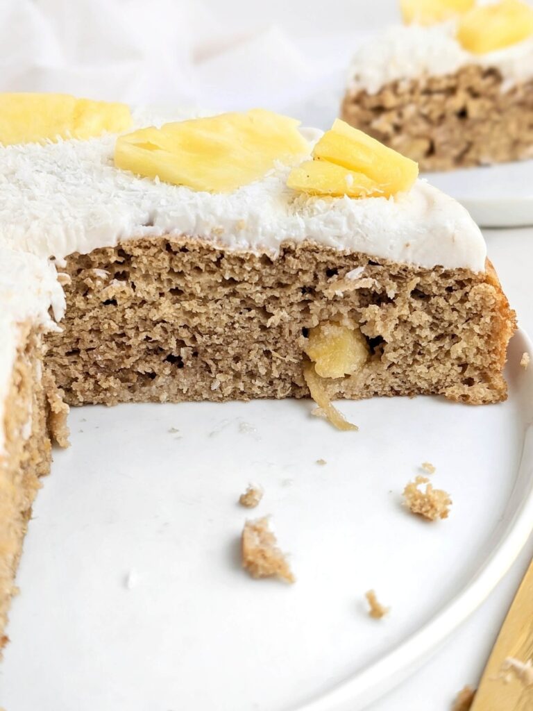 Amazingly Healthy and Easy Coconut Pineapple Cake - a high protein pineapple cake and a protein coconut frosting! A delicious high protein, low fat, low calorie and low sugar Pina Colada cake recipe!