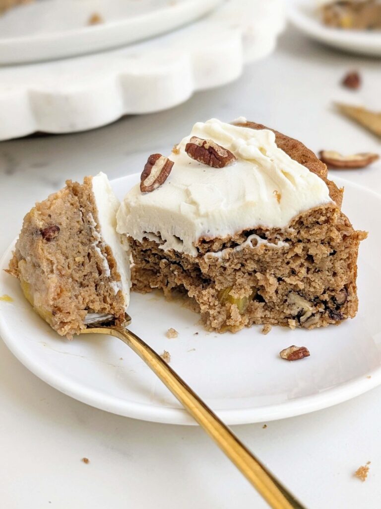 High protein and Healthy Hummingbird Cake recipe combines tropical flavors with a nutritious twist! An easy, low calorie, low fat, low sugar yet delicious humming bird cake in every slice.