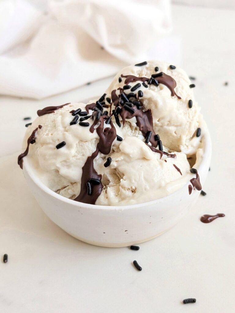 Amazing healthy protein ice cream recipe with no banana, no ice cream maker and no Ninja Creami! This vanilla protein ice cream recipe is easy, low sugar, low fat and low calorie too.