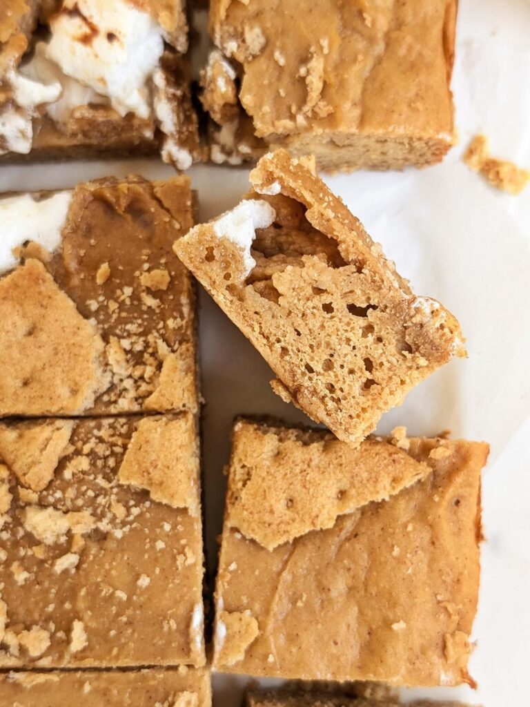 Triple Peanut Butter S’mores Bars with peanut butter, peanut butter powder and peanut flour too! An easy, healthy and high protein PB S’mores bars recipe for your next snack.