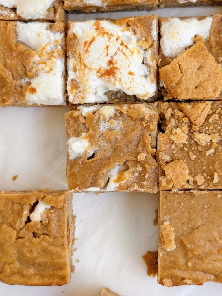 Triple Peanut Butter S’mores Bars with peanut butter, peanut butter powder and peanut flour too! An easy, healthy and high protein PB S’mores bars recipe for your next snack.