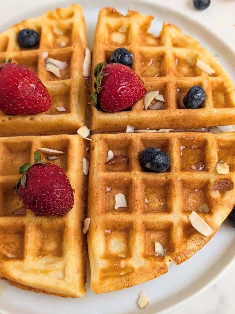 Cottage Cheese Protein Waffles are the perfect lower-carb, low fat, low sugar start to your day! A real quick, easy, healthy breakfast waffle with protein from cottage cheese and protein powder too.