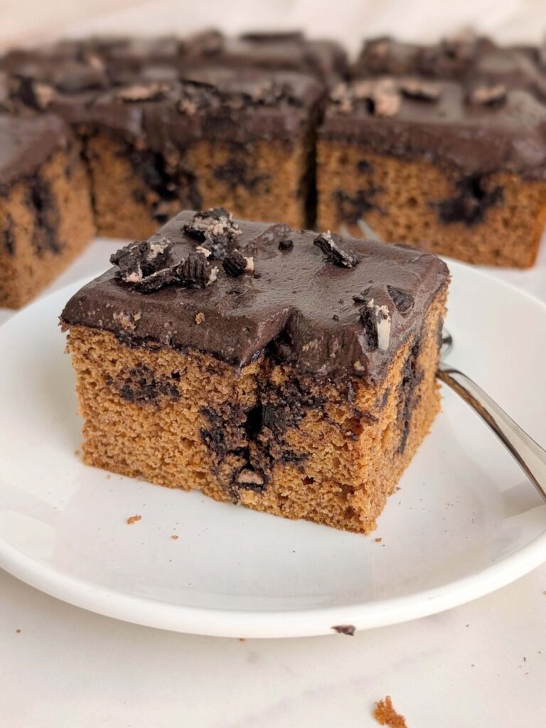 Oreo Pumpkin Bars are the ultimate healthy fall dessert - a moist pumpkin cake with a creamy Oreo filling and a rich Oreo frosting. With high-protein ingredients, no added sugar, and low fat, this dessert is perfect for satisfying your sweet tooth without derailing your health goals.