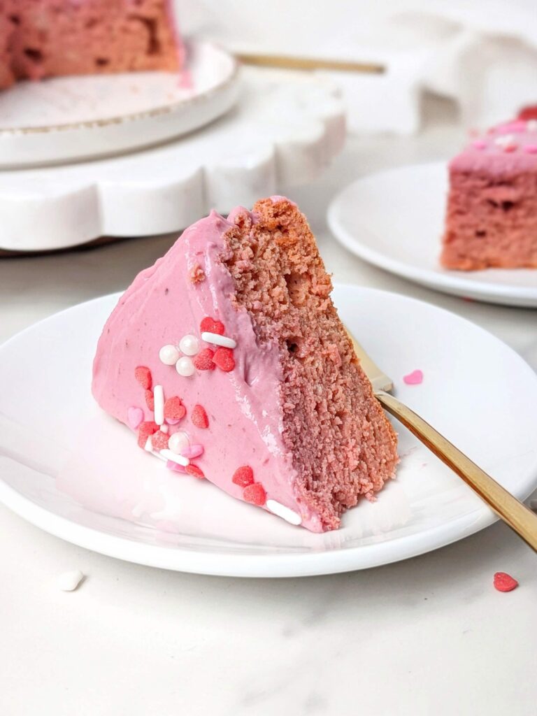 This Pink Velvet Protein Cake is a healthy, high-protein, low-calorie, and sugar-free dessert made with beetroot and sweetened with protein powder. 