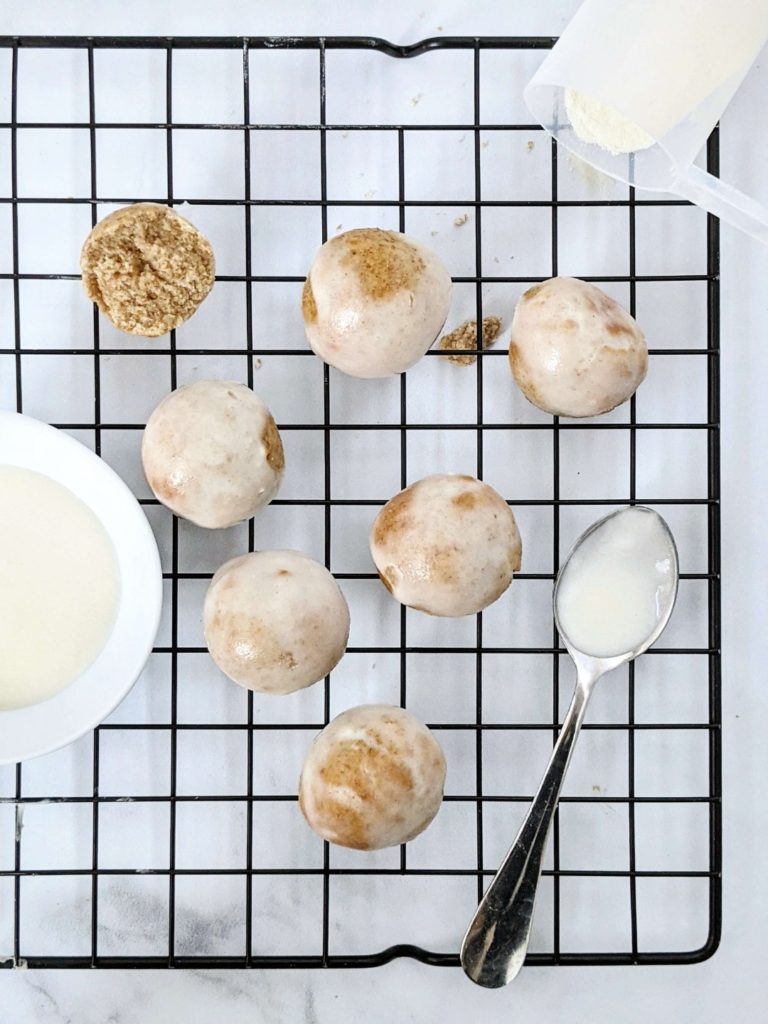 Soft and sweet, these really are the best Air Fryer Protein Donut Holes made from scratch with no yeast! With protein powder and greek yogurt, these healthy donut holes can also be baked. Beautifully glazed, sugar free, gluten free and Vegan too!