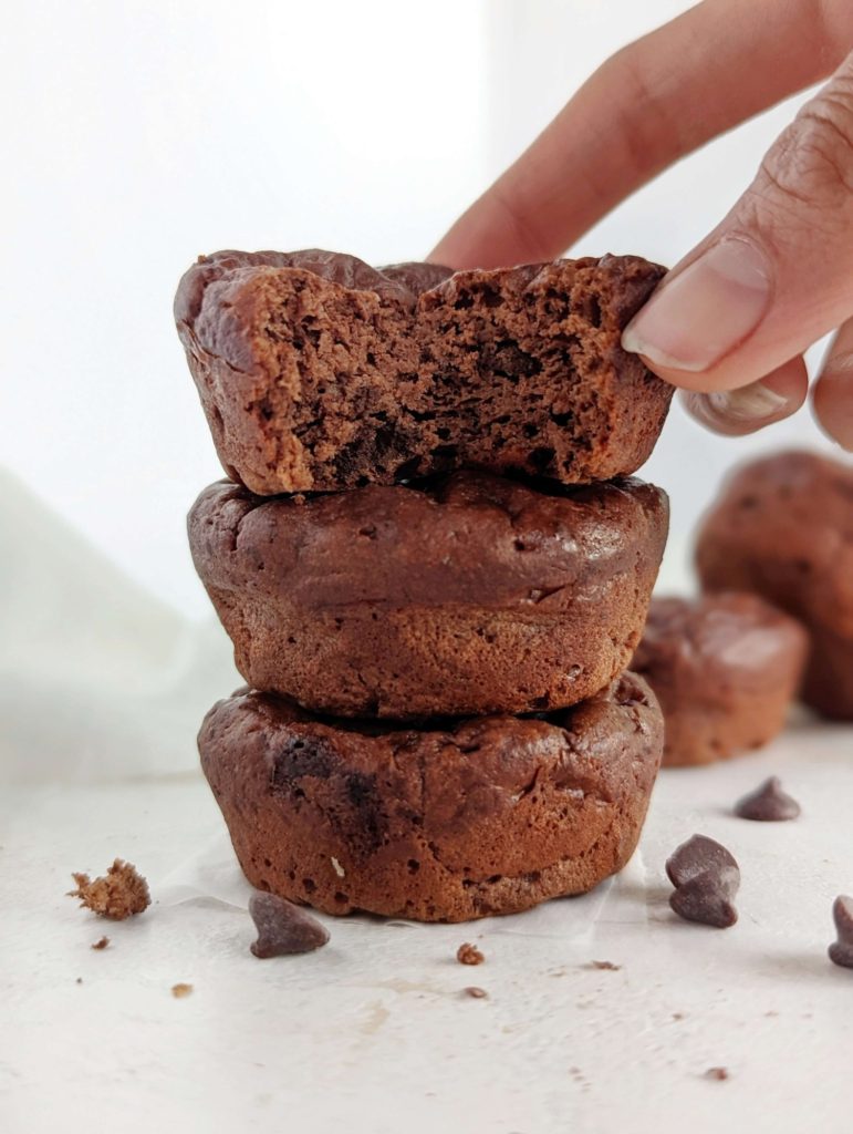 Extra fudgy Protein Brownie Bites that are actually sugar free, butter-free and healthy! These healthy protein brownie bites use protein powder, monkfruit sweetener and a ton of Greek yogurt for a clean indulgent dessert.