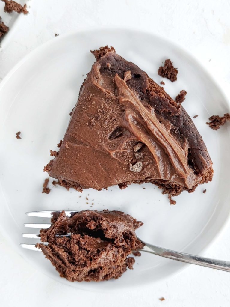 Rich and moist but Healthy Kefir Chocolate Cake for an easy dessert recipe. Kefir chocolate cake uses protein powder for sweetener, and has no sugar or butter either!