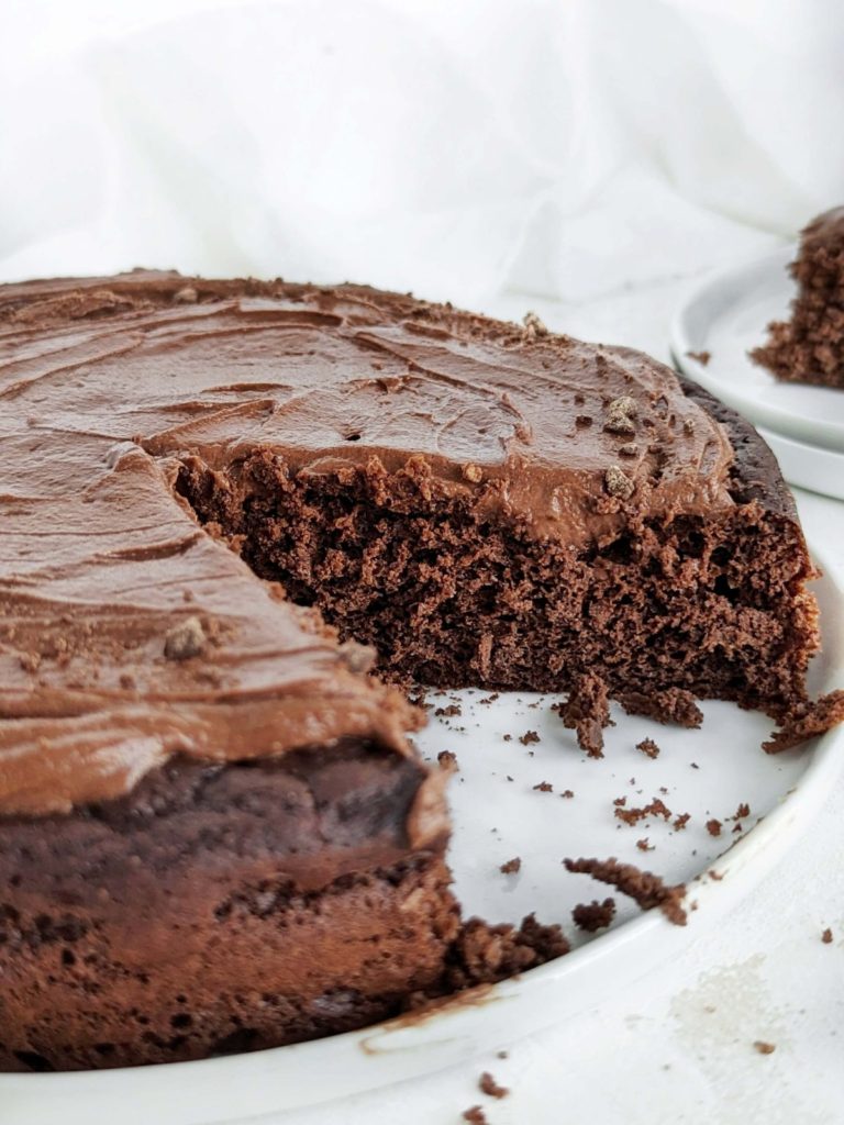 Rich and moist but Healthy Kefir Chocolate Cake for an easy dessert recipe. Kefir chocolate cake uses protein powder for sweetener, and has no sugar or butter either!