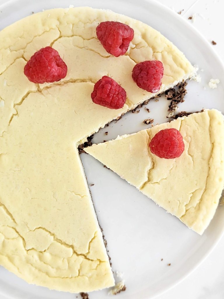 Unbelievable healthy Cottage Cheese Protein Cheesecake will satisfy your sweet tooth without sabotaging your fitness goals. A low calorie, low fat, sugar free and high protein cottage cheese cheesecake!