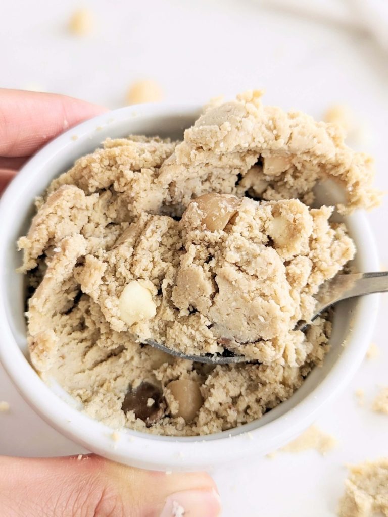 White Chocolate Macadamia Protein Cookie Dough is hard to beat - a quick, easy and healthy no-bake recipe that’s gluten free and sugar free!