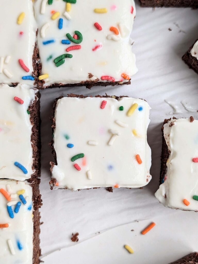 Best ever Birthday Cake Protein Brownies make every day a celebration! Healthy birthday cake brownies is a protein brownie with a low sugar, high protein birthday cake frosting!