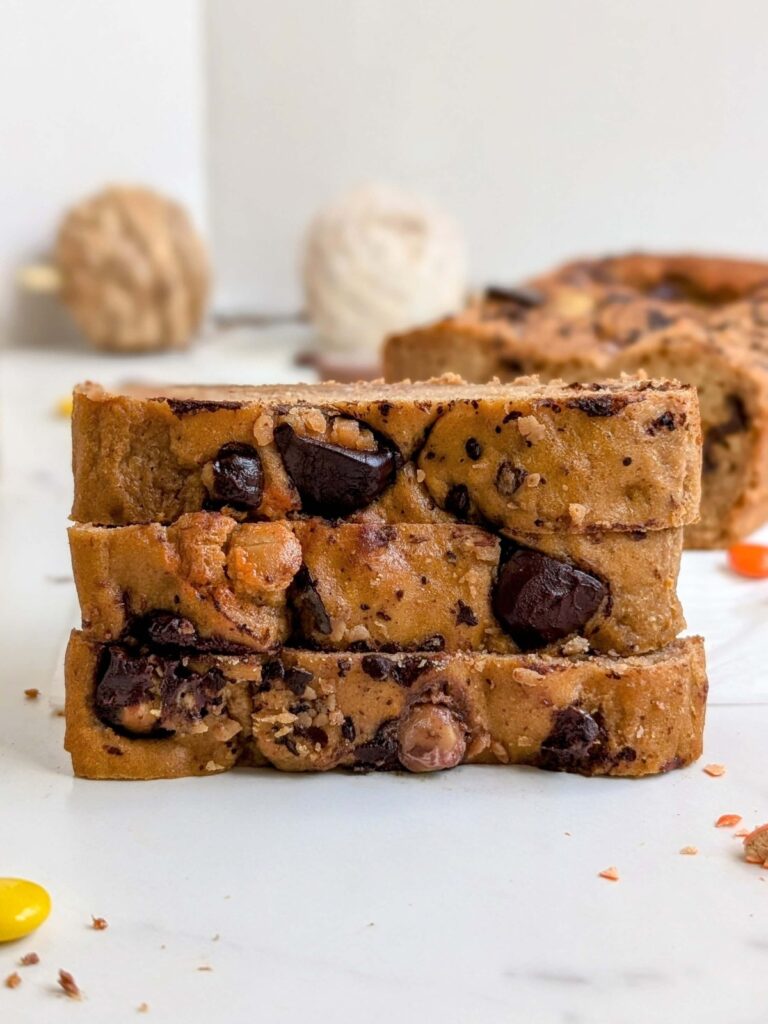 Reese’s Protein Loaf is a dream come true - a high protein, low fat, low calorie and low sugar peanut butter flavor loaf cake loaded with Reese’s Pieces and chocolate PB cups!