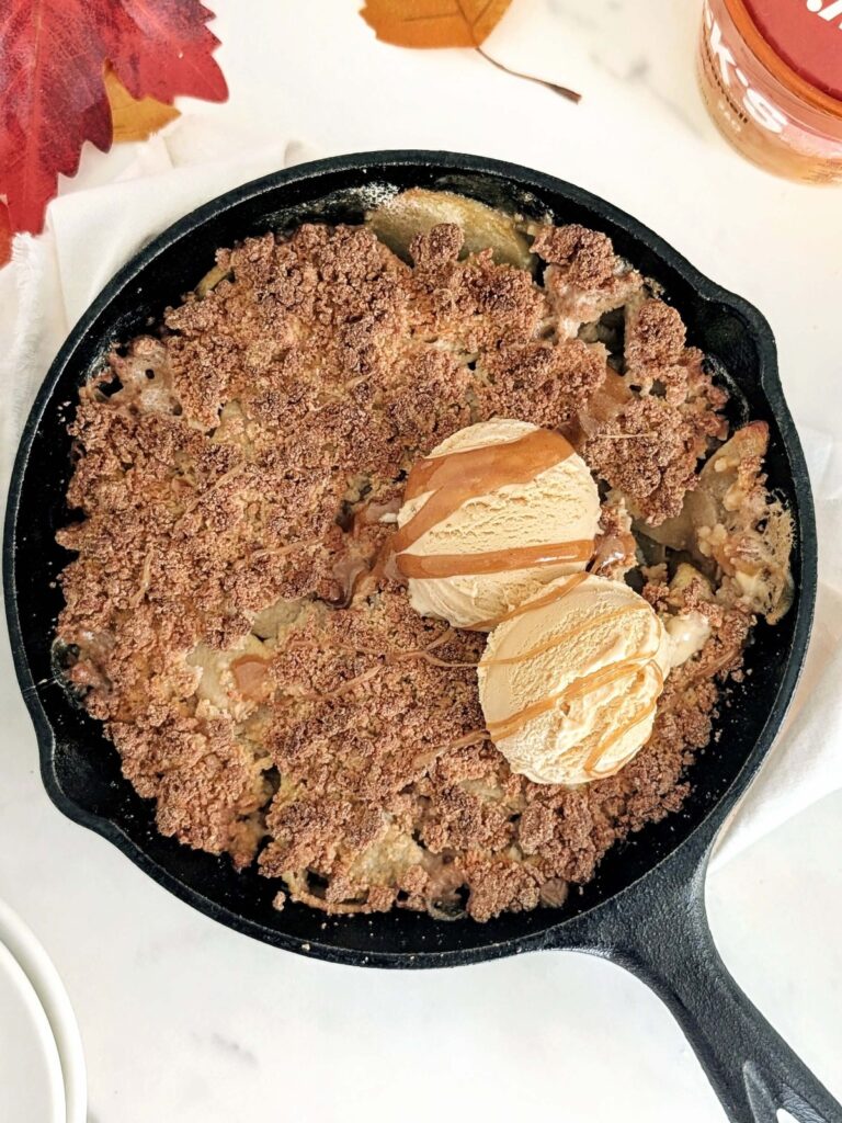 All the cozy fall flavors with this Healthy Apple Crumble. With apples soaked overnight for extra flavor, this easy dessert is also high protein, low fat and contains no added sugar.