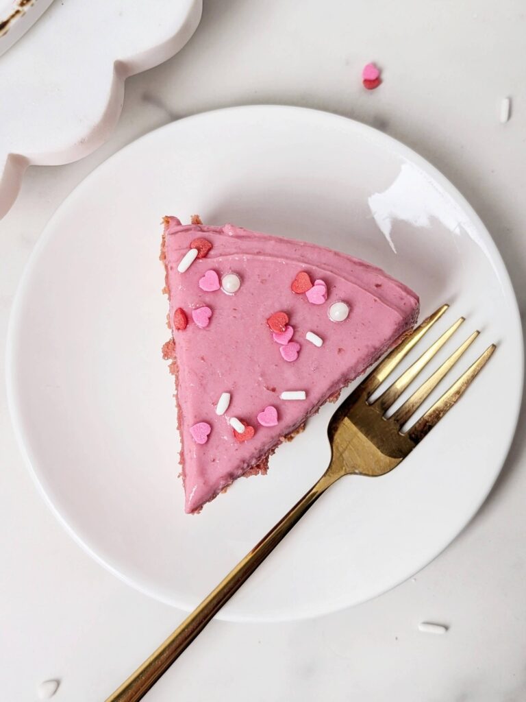 This Pink Velvet Protein Cake is a healthy, high-protein, low-calorie, and sugar-free dessert made with beetroot and sweetened with protein powder. 